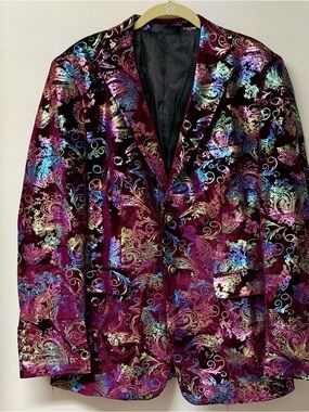 Mens Velvet Iridescent Paisley Blazer in Deep Purple